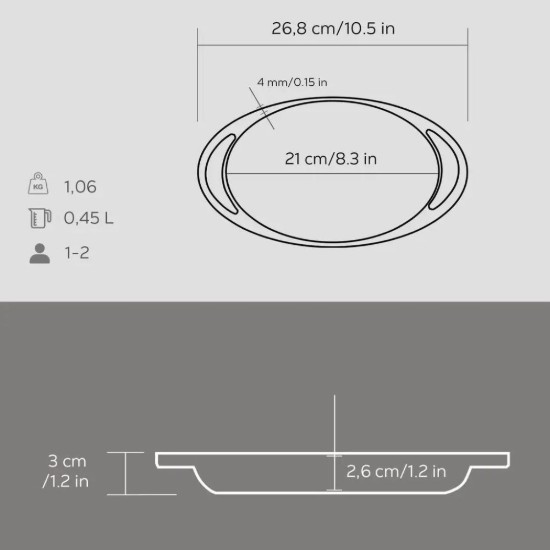 Lava Óvális öntöttvas tál, 21 x 14 cm