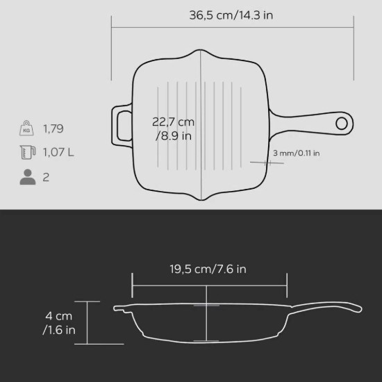 Lava grill serpenyő, öntvény, 19,5 x 19,5 cm