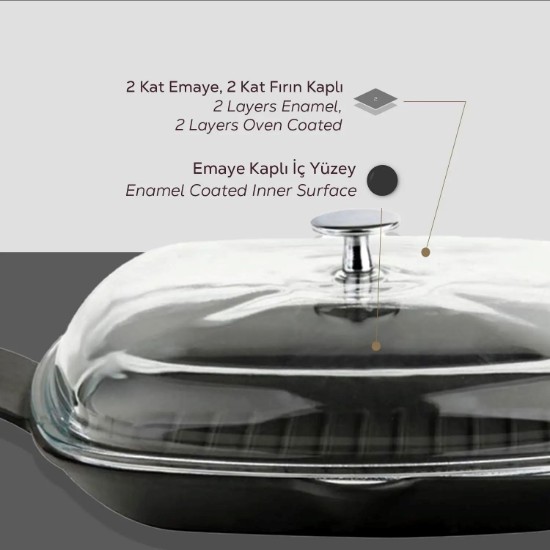 Lava grill serpenyő  fedővel, öntvény, 26 x 26 cm