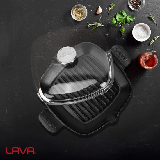 Lava grill serpenyő  fedővel, öntvény, 26 x 26 cm