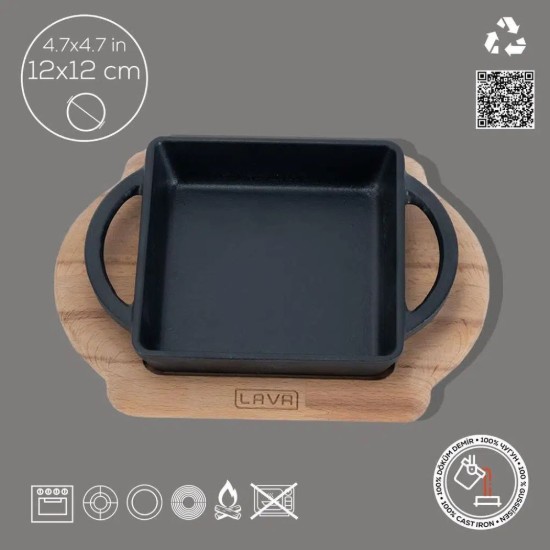 Öntöttvas edény, 12 x 12 cm, állvánnyal - LAVA márka