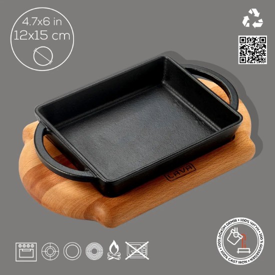 Lava öntvény tepsi 12 x 15 cm alátéttel