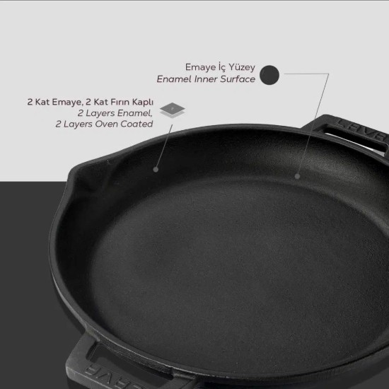 Lava - 30 cm -es fekete "Glaze/Zománc" serpenyő fedővel