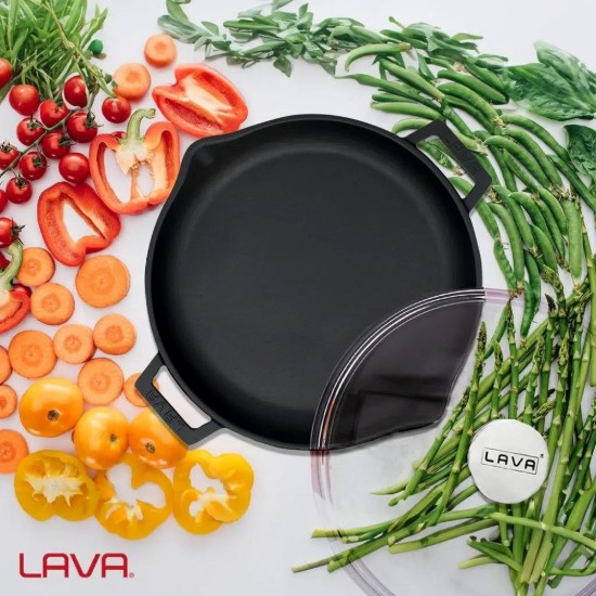 Lava - 30 cm -es fekete "Glaze/Zománc" serpenyő fedővel