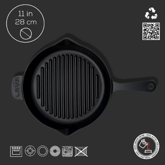 LAVA - 28 cm -es öntöttvas grillserpenyő