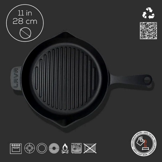 LAVA - 28 cm -es homorú aljú öntvény grillserpenyő