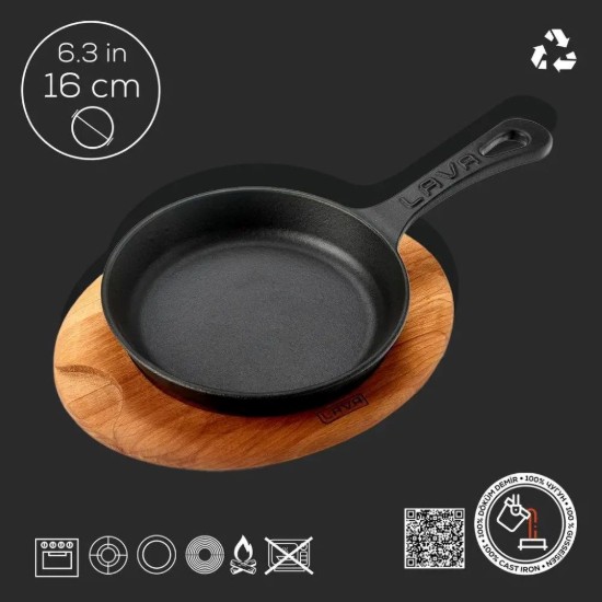 Lava öntvény serpenyő 16 cm alátéttel