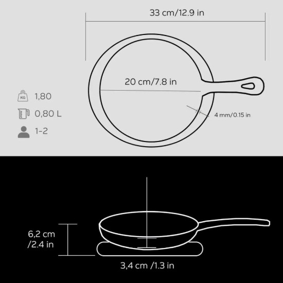 LAVA - Öntöttvas serpenyő, 20 cm, fa alátéttel