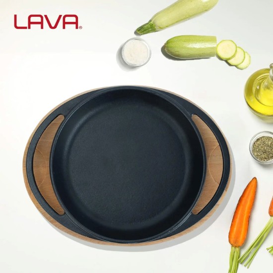 LAVA - 16 cm-es tálca, öntöttvas, fa állvánnyal