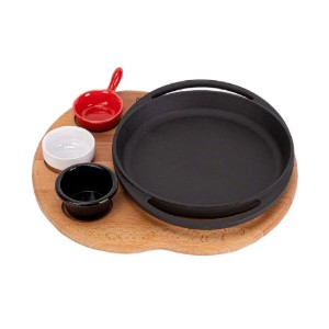 Öntöttvas tál, kerek, faállvánnyal, 20 cm - LAVA márka