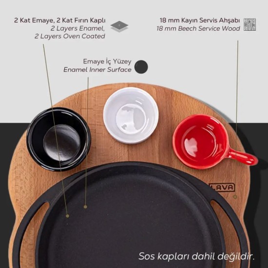 Öntöttvas tál, kerek, faállvánnyal, 20 cm - LAVA márka