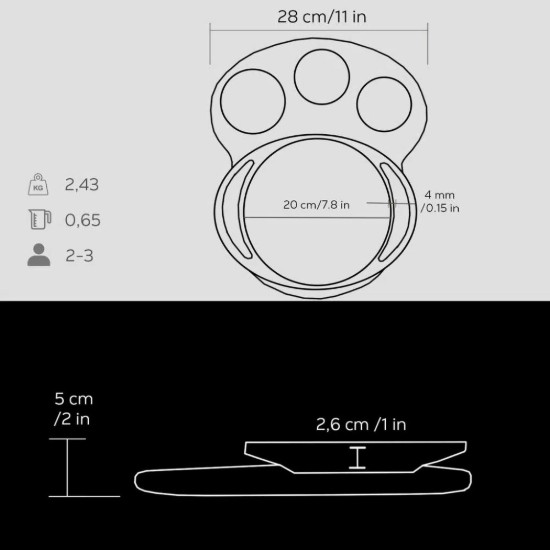 Öntöttvas tál, kerek, faállvánnyal, 20 cm - LAVA márka