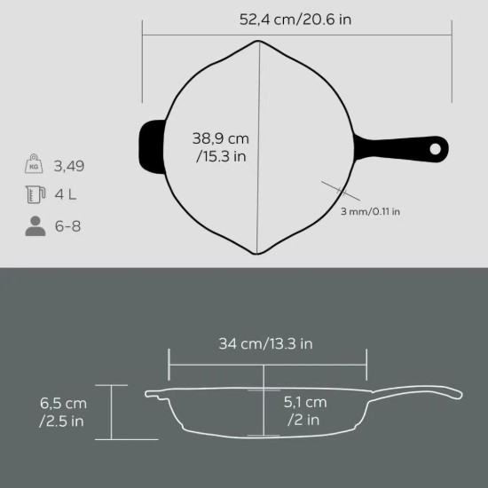 Serpenyő, öntöttvas, 34 cm - LAVA