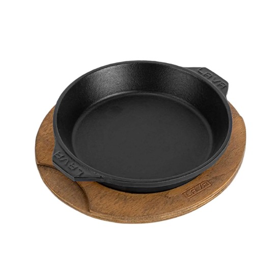 Öntöttvas edény, 16 cm, fából készült állványral - LAVA