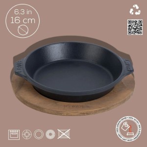 Öntöttvas edény, 16 cm, fából készült állványral - LAVA