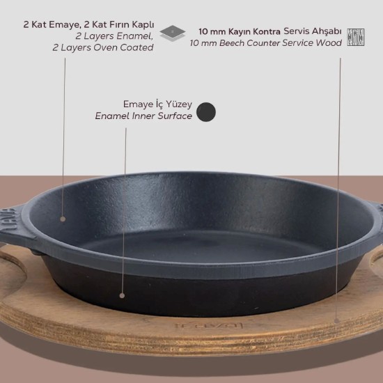 Öntöttvas edény, 16 cm, fából készült állványral - LAVA