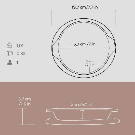 Öntöttvas edény, 16 cm, fából készült állványral - LAVA