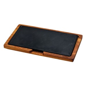 Öntöttvas tál, 16 x 30 cm, fa állvánnyal - LAVA márka