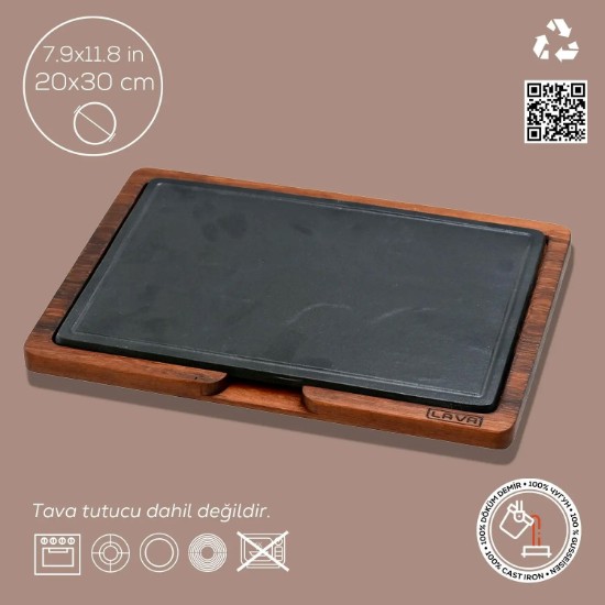 LAVA - Ötöttvas tálaló fa alátéttel 20 x 30 cm