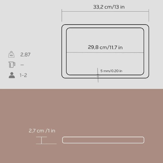 LAVA - Ötöttvas tálaló fa alátéttel 20 x 30 cm
