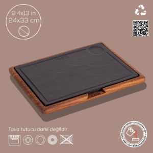 Tálaló tálaláshoz, öntöttvas, fa talppal, 24 x 33 cm - LAVA