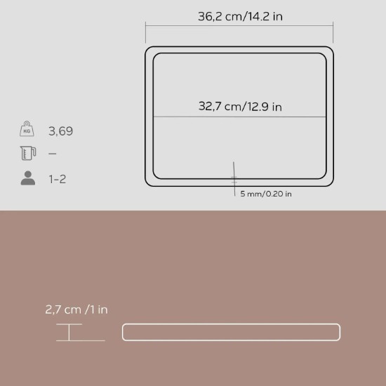 Tálaló tálaláshoz, öntöttvas, fa talppal, 24 x 33 cm - LAVA
