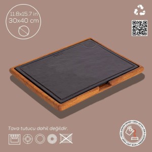 Öntöttvas tál fa állvánnyal, 30 x 40 cm - LAVA márka