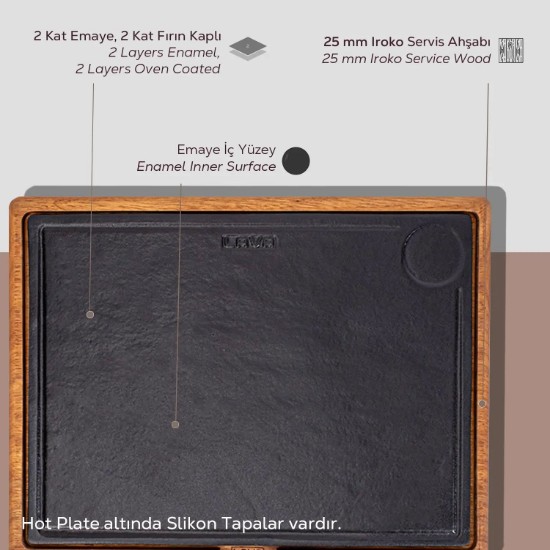 Öntöttvas tál fa állvánnyal, 40 x 30 cm - LAVA