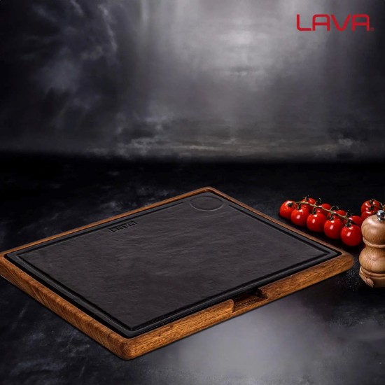 Öntöttvas tál fa állvánnyal, 40 x 30 cm - LAVA