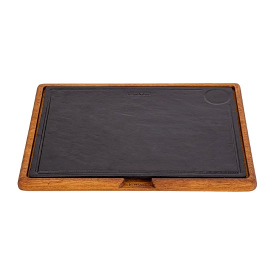 Öntöttvas tál fa állvánnyal, 40 x 30 cm - LAVA