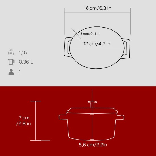 Lava ovális öntvény lábas 12 cm