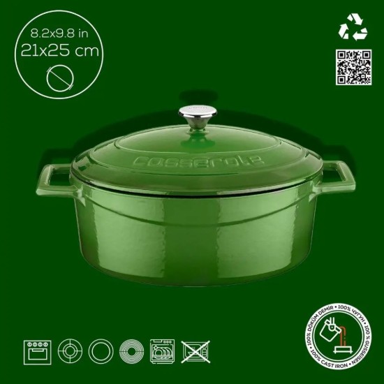 Ovális lábas, öntöttvas, 25 cm, <<Folk>>, zöld - LAVA