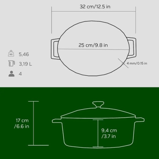 Ovális lábas, öntöttvas, 25 cm, <<Folk>>, zöld - LAVA
