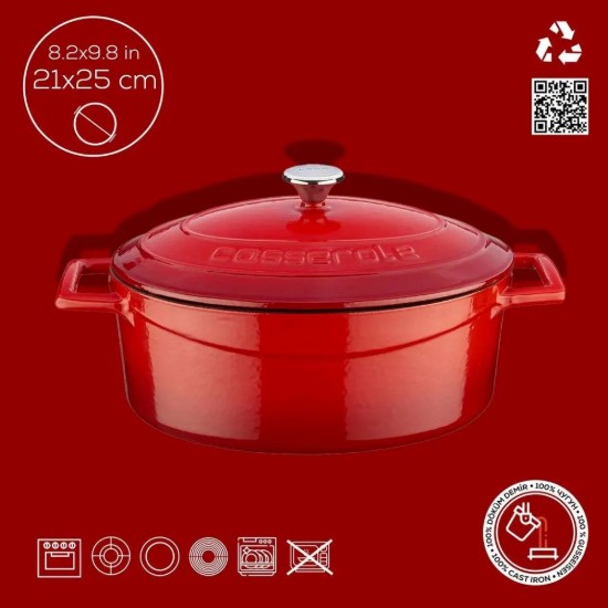 Ovális lábas, öntöttvas, 25 cm, "Folk", piros - LAVA