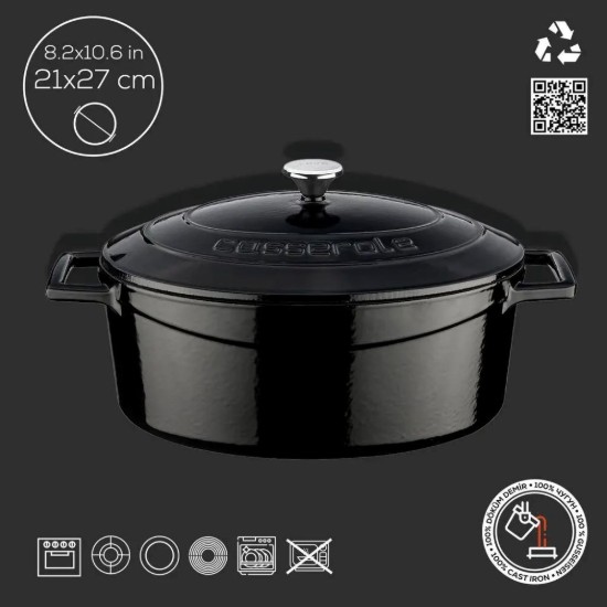 Ovális lábas, öntöttvas, 27 cm, "Folk", fekete - LAVA