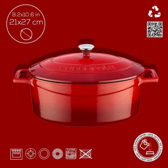 LAVA ovális öntvény lábas, 27cm/3,9L "Folk", Piros