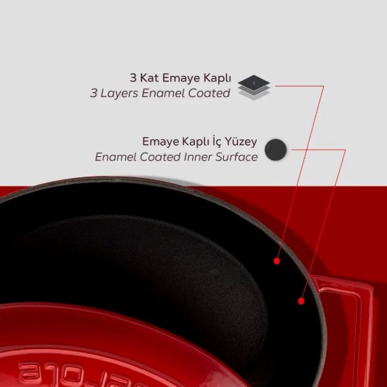 LAVA ovális öntvény lábas, 27cm/3,9L "Folk", Piros