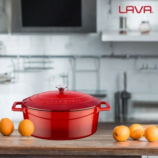 LAVA ovális öntvény lábas, 27cm/3,9L "Folk", Piros