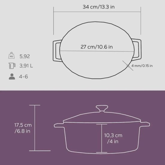Lava ovális öntvény lábas 27 cm, lila