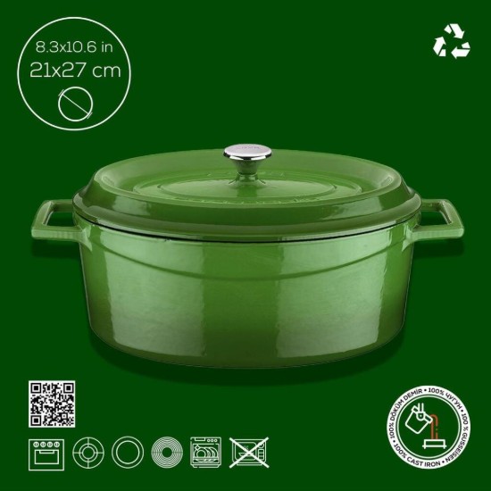 Ovális lábas, "öntöttvas, 27 cm, "Trendy", zöld - LAVA