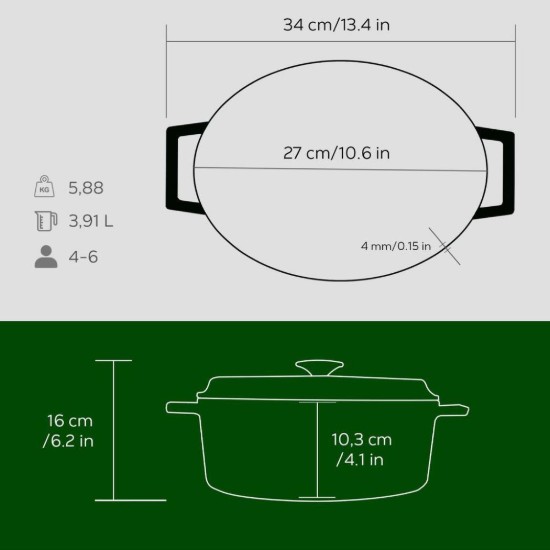 Ovális lábas, "öntöttvas, 27 cm, "Trendy", zöld - LAVA