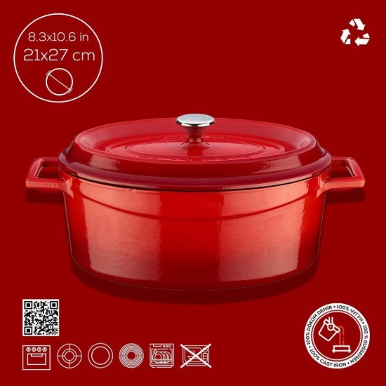 Ovális lábas, öntöttvas, "Trendy", 27 cm, piros - LAVA