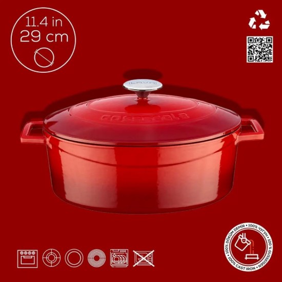 LAVA öntvény ovális lábas, 29cm/4,67L, "Folk", piros