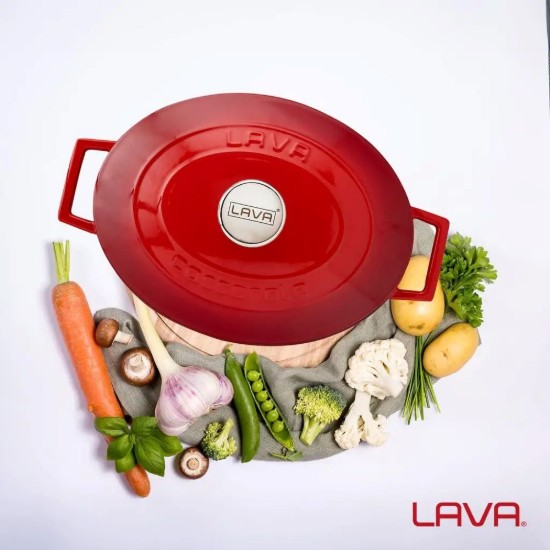 LAVA öntvény ovális lábas, 29cm/4,67L, "Folk", piros