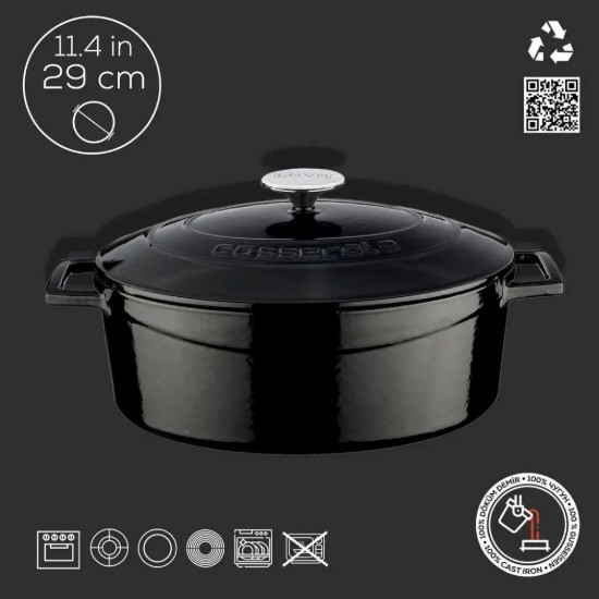 LAVA öntvény ovális lábas 29cm/4,67L "Folk", Fekete