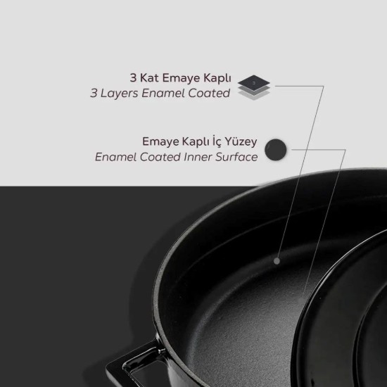 LAVA öntvény ovális lábas 29cm/4,67L "Folk", Fekete