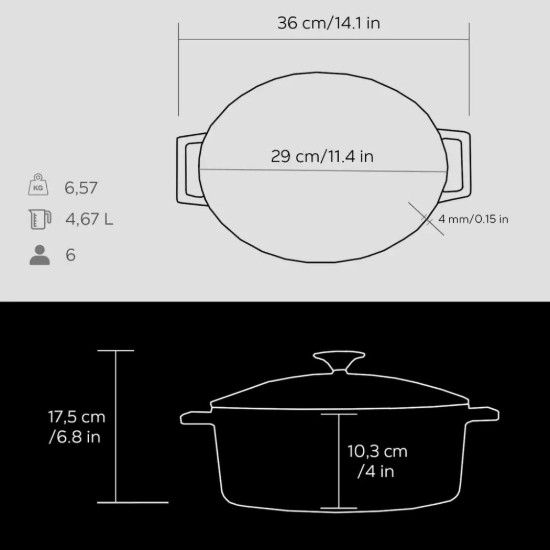 LAVA öntvény ovális lábas 29cm/4,67L "Folk", Fekete