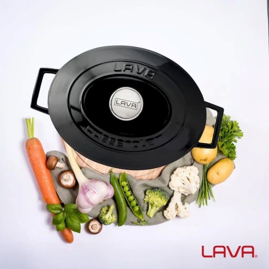 LAVA öntvény ovális lábas 29cm/4,67L "Folk", Fekete