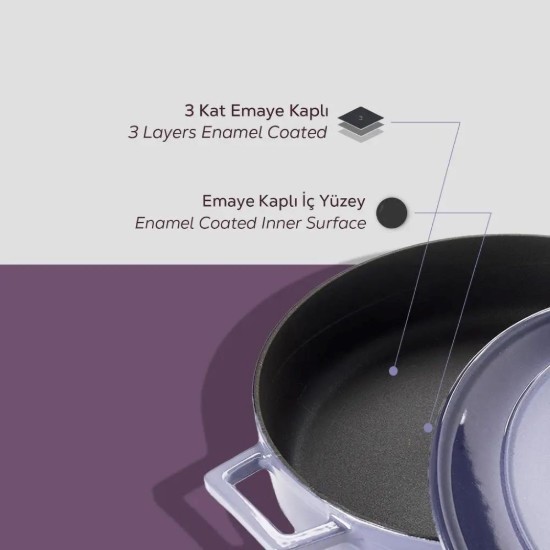 LAVA ovális öntvény lábas, 29cm/4,67L, "Folk", lila