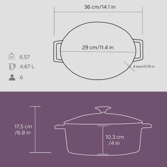 LAVA ovális öntvény lábas, 29cm/4,67L, "Folk", lila